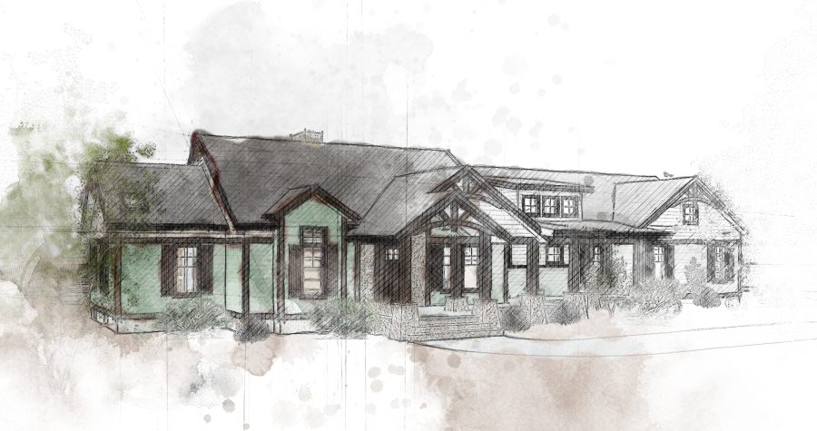 Watercolor rendering of a luxury home showcasing modern residential architecture.