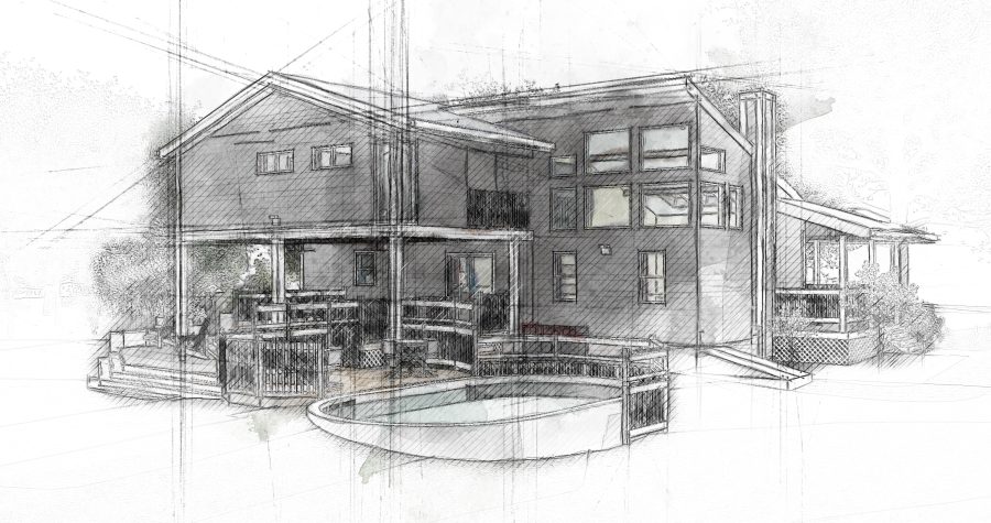 Custom home design in Freetown, featuring a unique architectural style and outdoor pool.