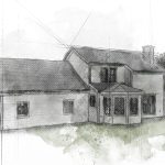 Architectural sketch of a house, potential sewing room ideas.