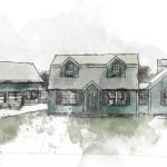 Watercolor-style rendering of a house, suitable for an architecture portfolio.