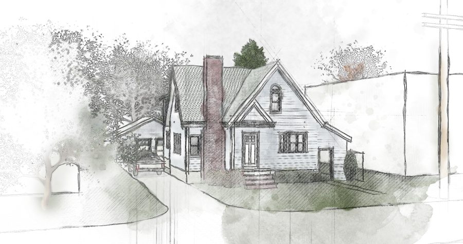 Architectural sketch of a charming house, ideal for an architecture portfolio.